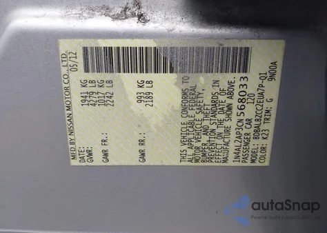 2012 Nissan Altima 2.5 S z USA, uszkodzony, nr VIN 1N4AL2AP3CN568033